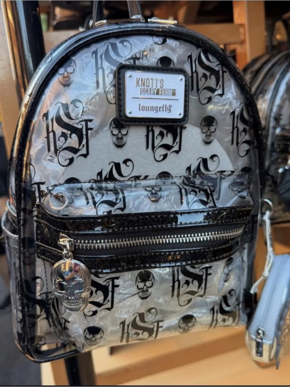 Loungefly Black & Gray Skull Logo Mini Backpack